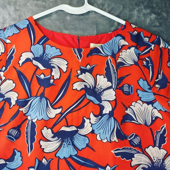 J. Crew Womens Dress 6 Red Blue Floral Print‎ Short Sleeve Shift Retro Summer - Picture 5 of 12